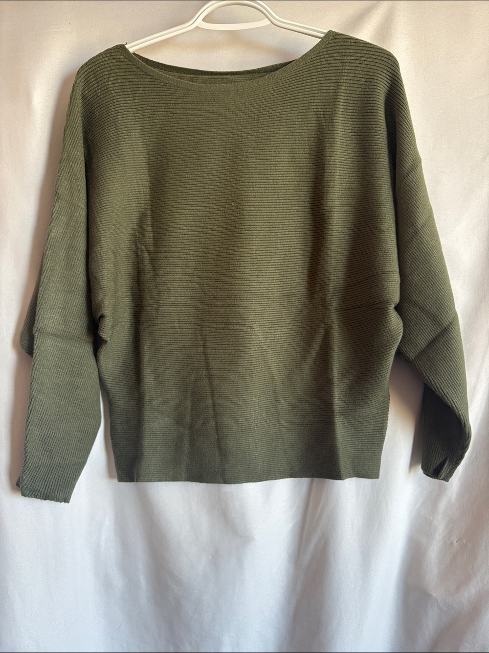 Relaxed Boatneck Ribbed Sweater in Olive Green
